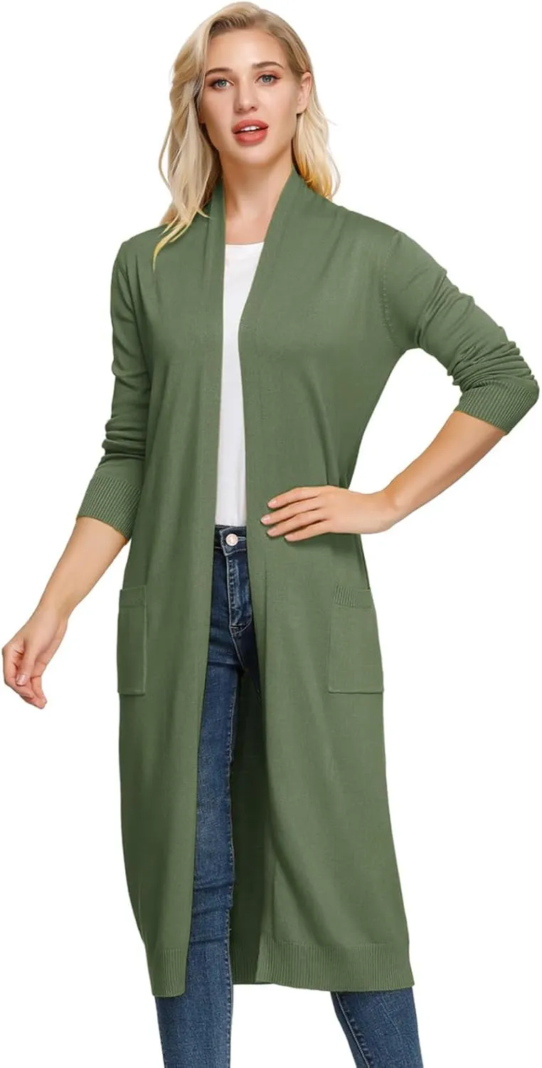 GRACE KARIN Essential Solid Open Front Maxi Long Knitted Cardigan Sweater for Women