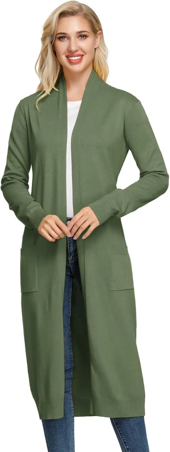 GRACE KARIN Essential Solid Open Front Maxi Long Knitted Cardigan Sweater for Women