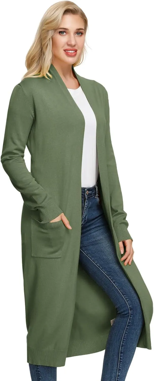 GRACE KARIN Essential Solid Open Front Maxi Long Knitted Cardigan Sweater for Women