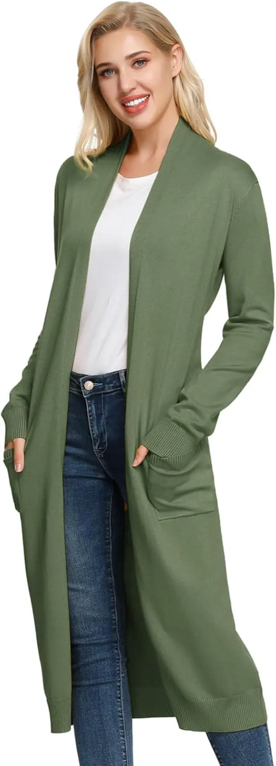 GRACE KARIN Essential Solid Open Front Maxi Long Knitted Cardigan Sweater for Women