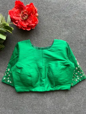 Green silk sleeves hand work blouse