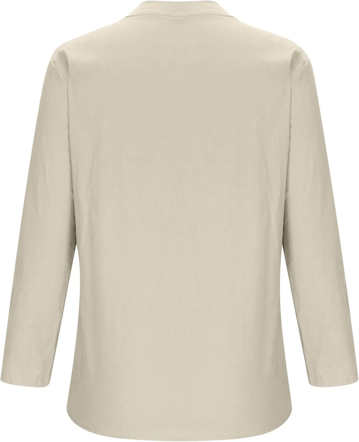 HGps8w Oversized Cotton Linen Tops for Women Half Button V Neck Long Sleeve Loose T-Shirts Summer Solid Color Tunic Blouse