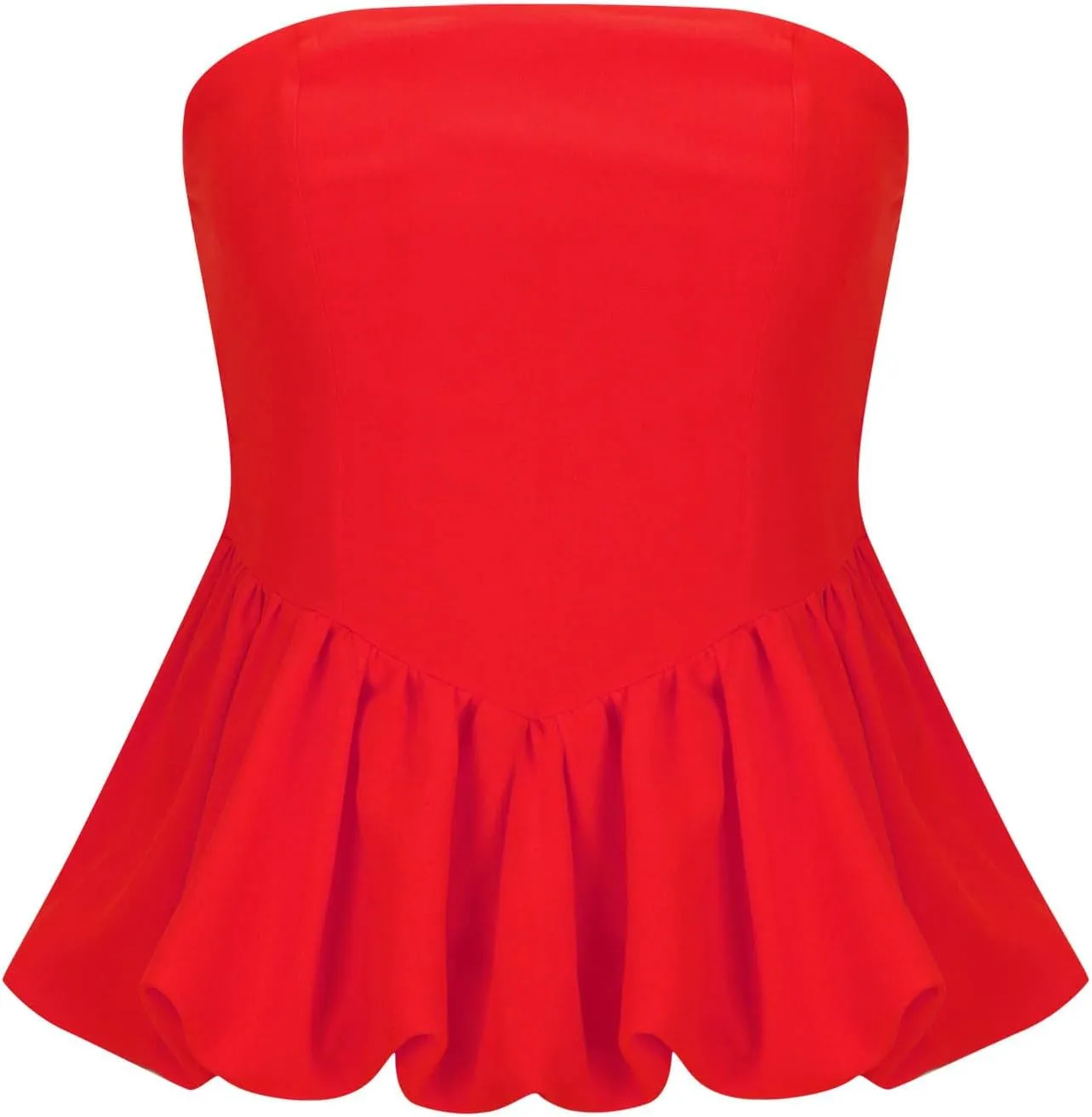 HGps8w Womens Chic Bubble Hem Tube Tops Strapless Off Shoulder Peplum Shirts Sleeveless Going Out Bandeau Tops
