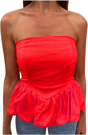 HGps8w Womens Chic Bubble Hem Tube Tops Strapless Off Shoulder Peplum Shirts Sleeveless Going Out Bandeau Tops