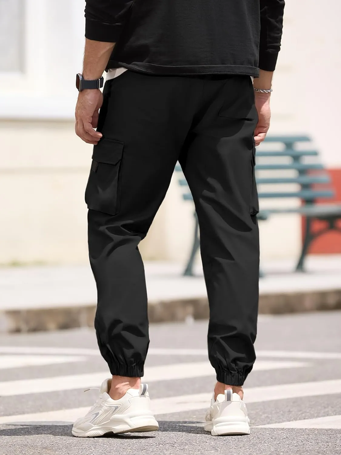 HOTake Mens Casual Cargo Pants Stretch Elastic Waist Drawsring Joggers Pants for Men with Pockets
