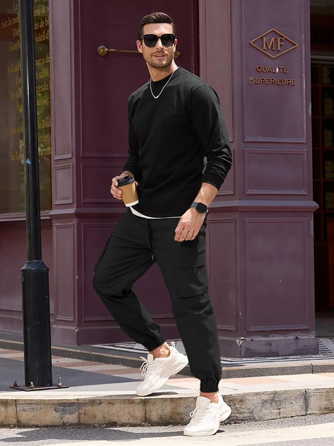 HOTake Mens Casual Cargo Pants Stretch Elastic Waist Drawsring Joggers Pants for Men with Pockets