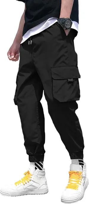 HOTake Mens Casual Cargo Pants Stretch Elastic Waist Drawsring Joggers Pants for Men with Pockets