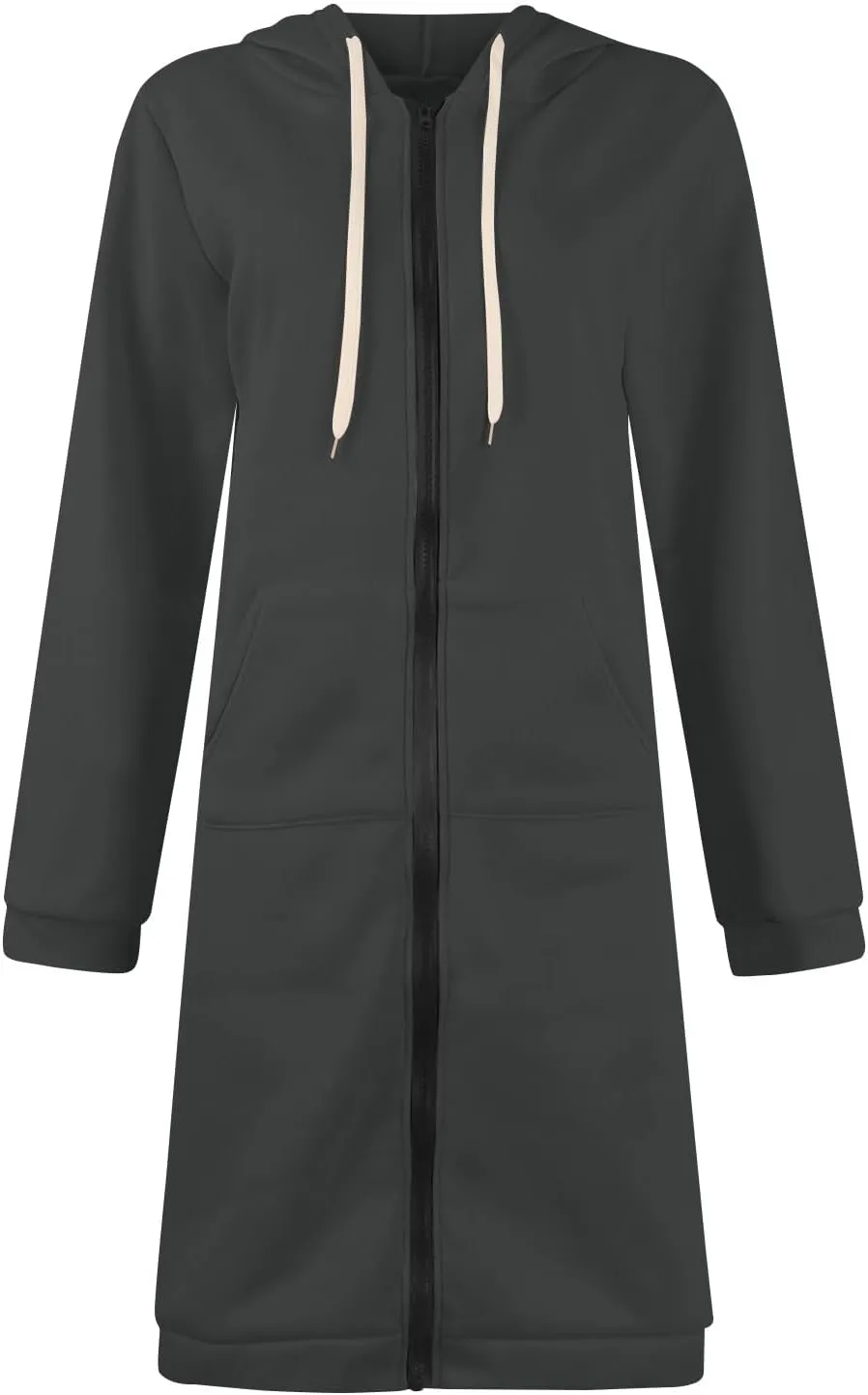 Jackets for Women Casual Zip Up Long Tunic Hoodies Winter Windproof Drawstring Hooded Jacket Outerwear with Pockets