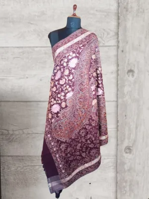 Kashmiri Wool Work Shawl | Brown Colour | Handwork