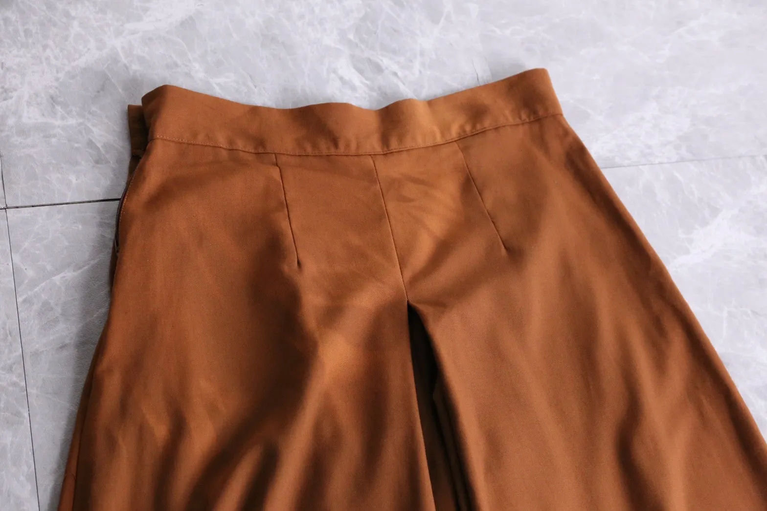 light brown 3 tuck gaucho pants