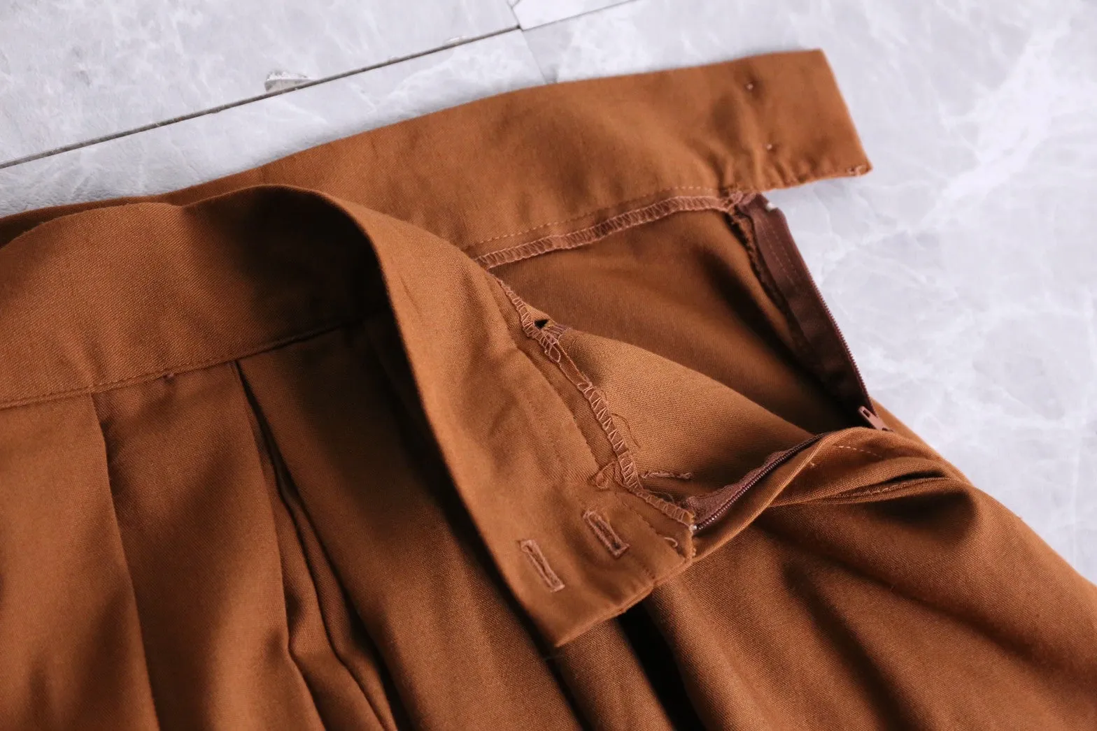 light brown 3 tuck gaucho pants