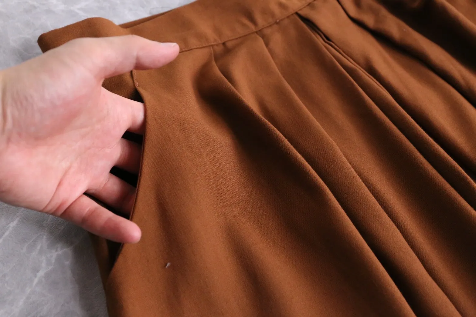 light brown 3 tuck gaucho pants