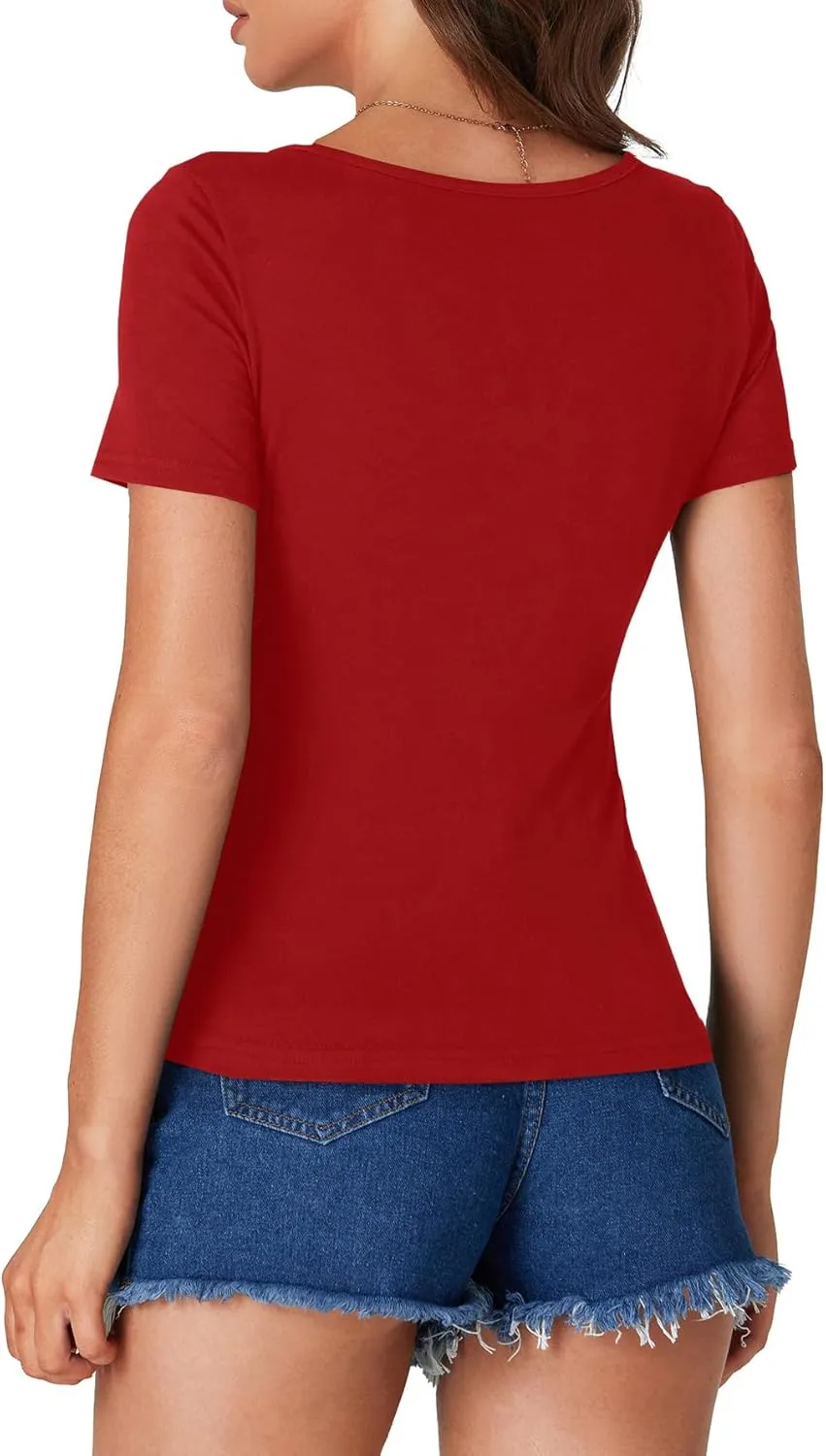 LYANER Women's Short Sleeve Square Neck Slim Fit Classic T Shirt Blouse Top Tee