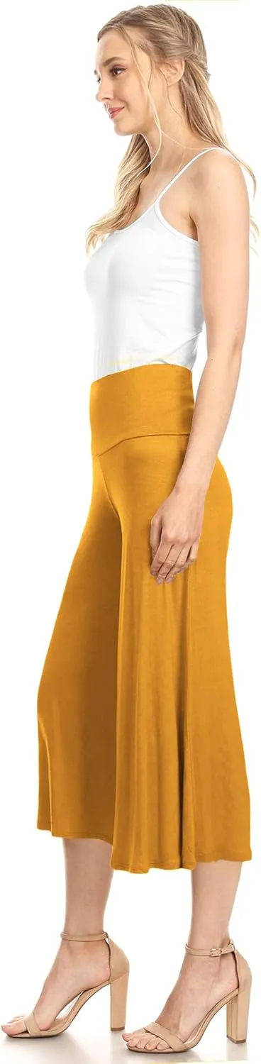 Made By Johnny Women's High Elastic Waistband Wide Leg Palazzo Culotte Gaucho Capri Pants (S~5XL)