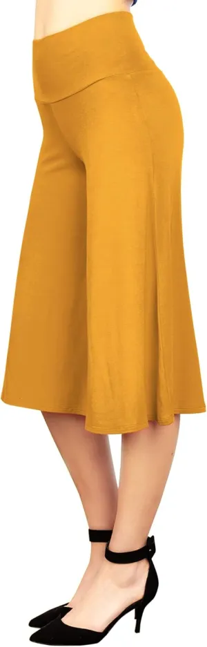 Made By Johnny Women's High Elastic Waistband Wide Leg Palazzo Culotte Gaucho Capri Pants (S~5XL)