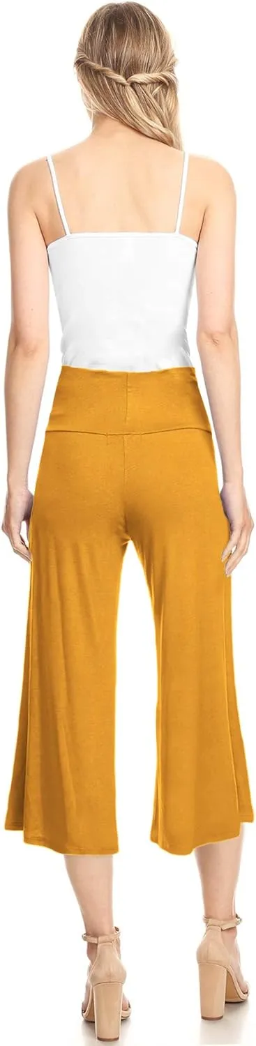Made By Johnny Women's High Elastic Waistband Wide Leg Palazzo Culotte Gaucho Capri Pants (S~5XL)