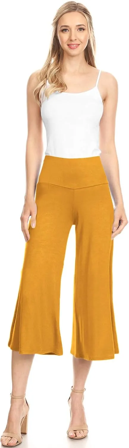 Made By Johnny Women's High Elastic Waistband Wide Leg Palazzo Culotte Gaucho Capri Pants (S~5XL)