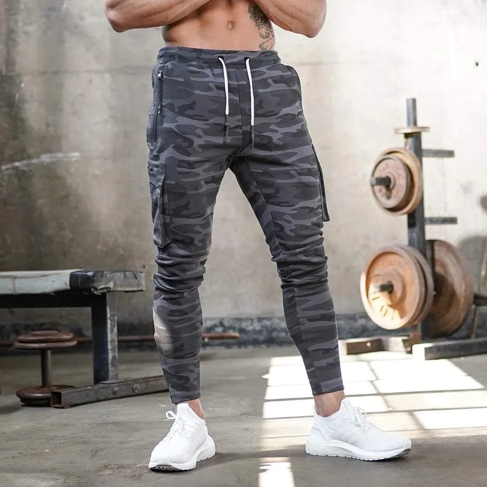 MECH-ENG Men's Active Tack Jogger Pants Fitness Tapered Sweatpants Slim Fit Trousers with Zipper Pockets
