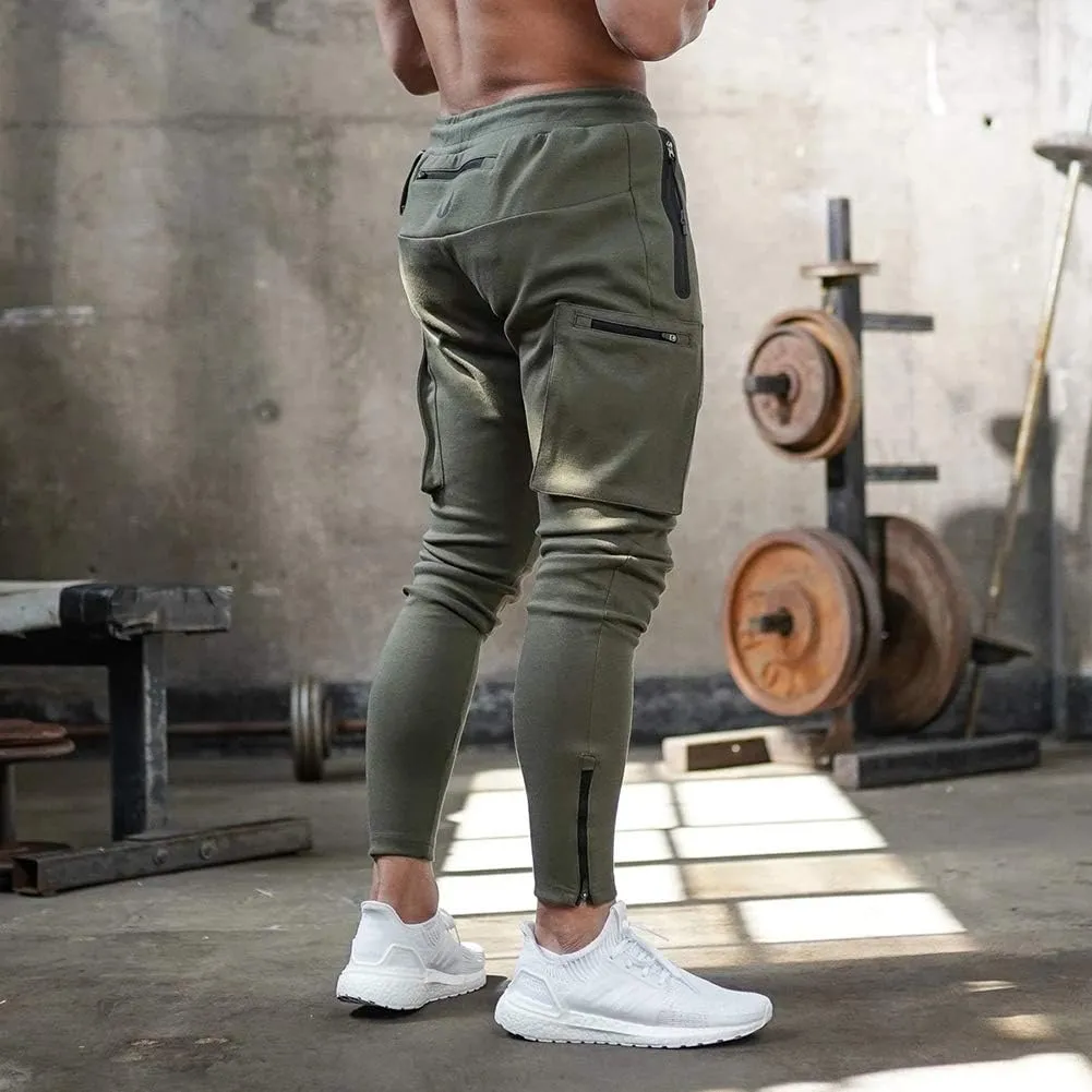 MECH-ENG Men's Active Tack Jogger Pants Fitness Tapered Sweatpants Slim Fit Trousers with Zipper Pockets