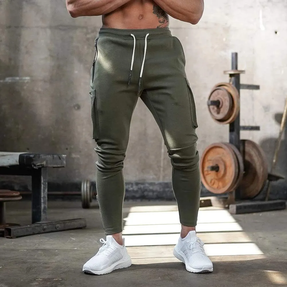 MECH-ENG Men's Active Tack Jogger Pants Fitness Tapered Sweatpants Slim Fit Trousers with Zipper Pockets