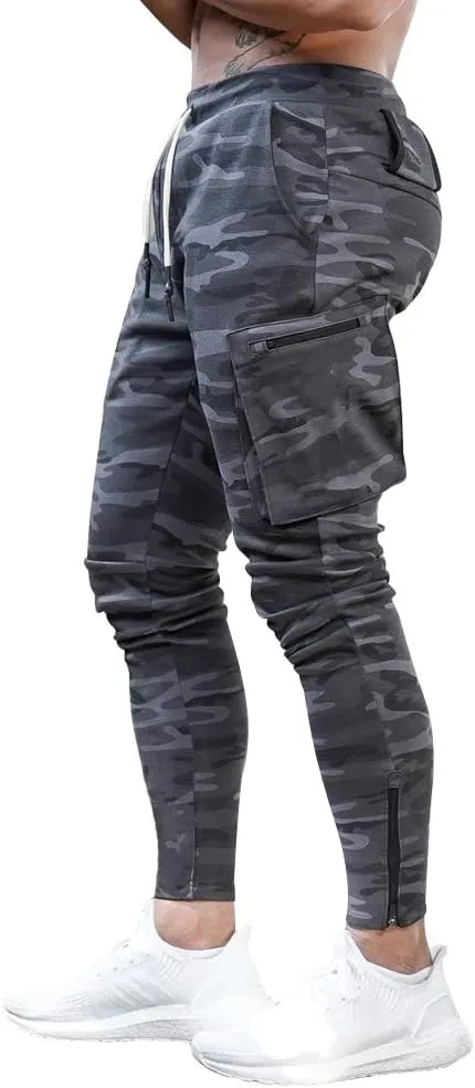 MECH-ENG Men's Active Tack Jogger Pants Fitness Tapered Sweatpants Slim Fit Trousers with Zipper Pockets