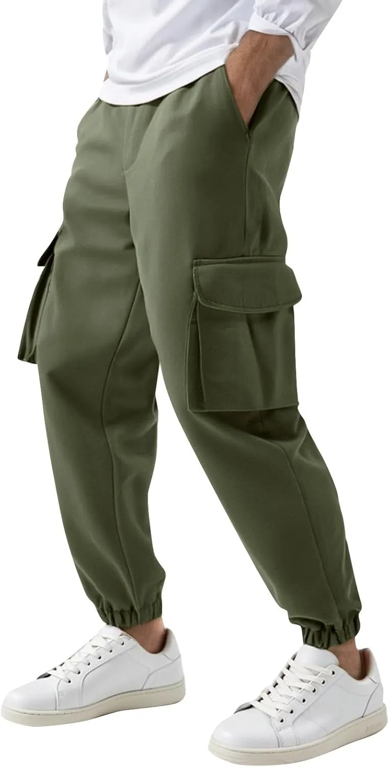 Mencomfy Cargo Pants Casual Stretch Slim Fit Hiking Pant Drawstring Athletic Joggers with Multi Pockets Tapered Trousers
