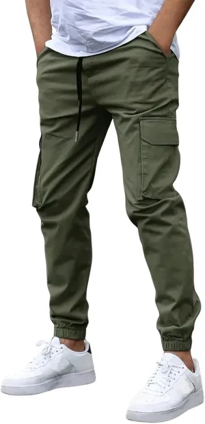 Mencomfy Cargo Pants Casual Stretch Slim Fit Hiking Pant Drawstring Athletic Joggers with Multi Pockets Tapered Trousers