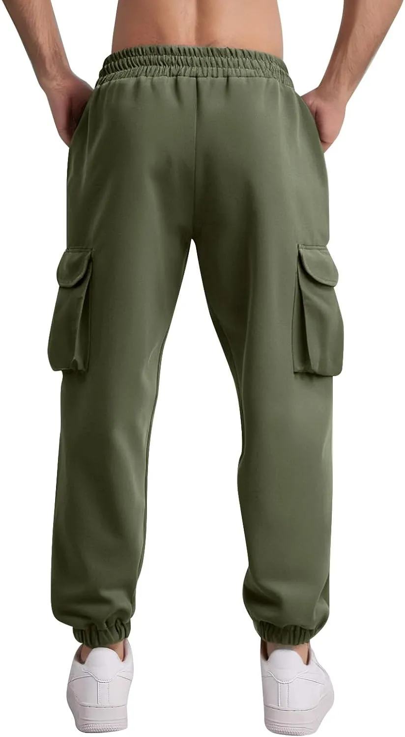 Mencomfy Cargo Pants Casual Stretch Slim Fit Hiking Pant Drawstring Athletic Joggers with Multi Pockets Tapered Trousers