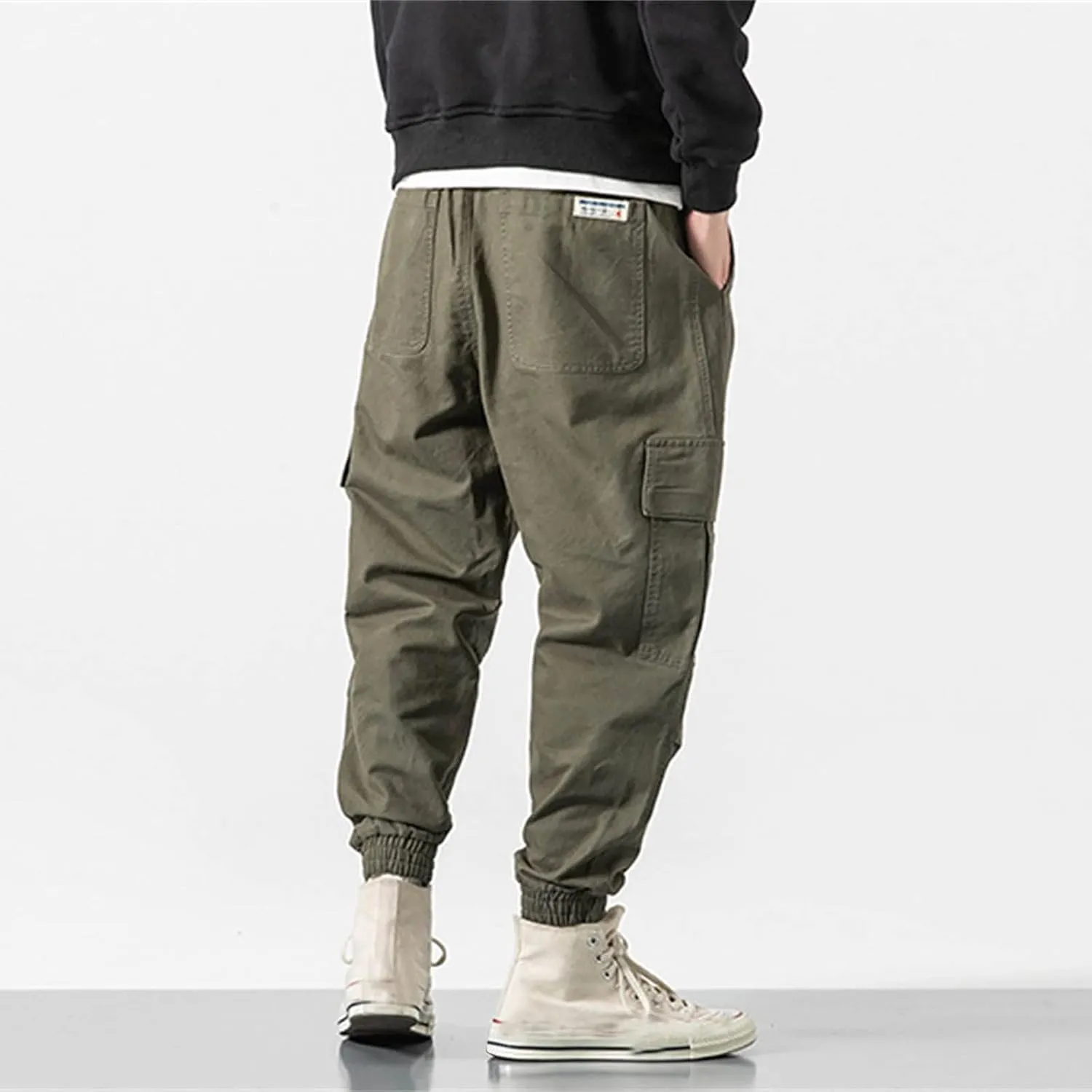 Mens Cargo Pants Slim Fit Stretch Waist Vintage Cargo Sweatpants Lightweight Drawstring Fashion Casual Streetwear Pants