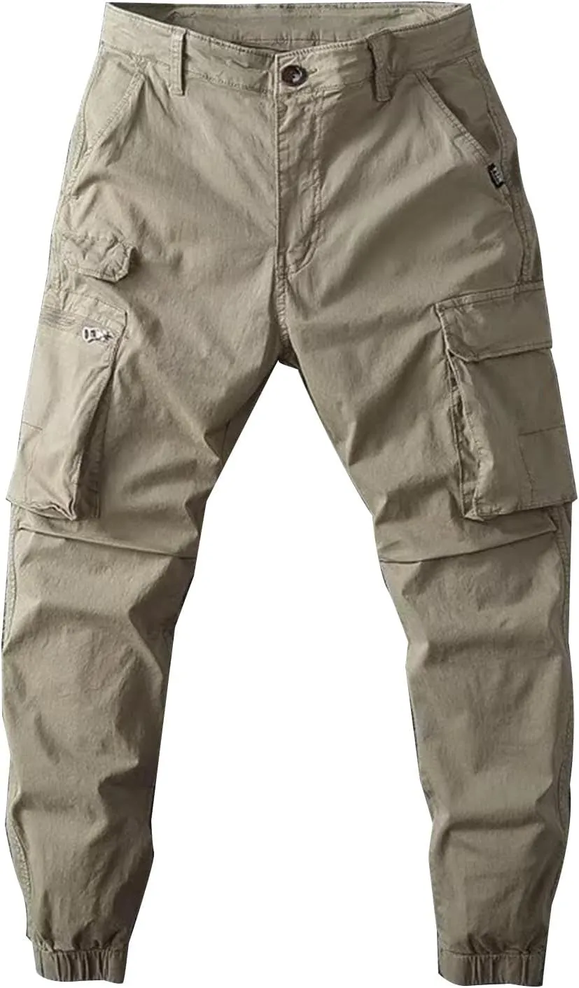 Men's Casual Cargo Pants Slim Fit Stretch Tactical Outdoor Joggers Lightweight Work Hiking Military Sweatpants with Pocket