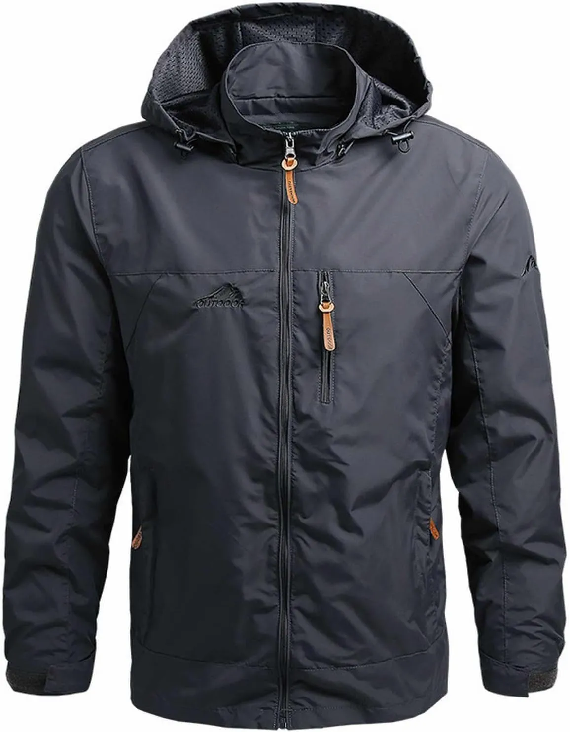 Mens Lightweight Waterproof Jacket Mountain Sport Jacket with Hooded Loose Fit Hiking Windbreaker Raincoat