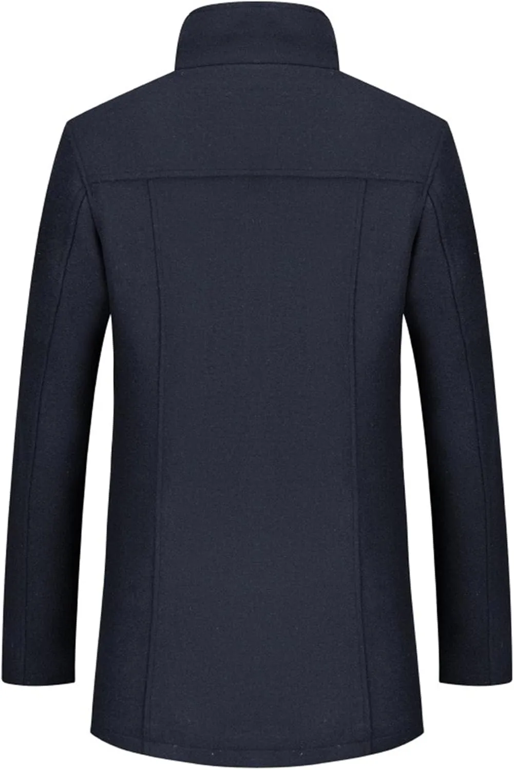 Men's Wool Blend Business Overcoat Stand Collar Warm Winter Trench Coat Slim Fit Windproof Pea Coat Down Topcoat