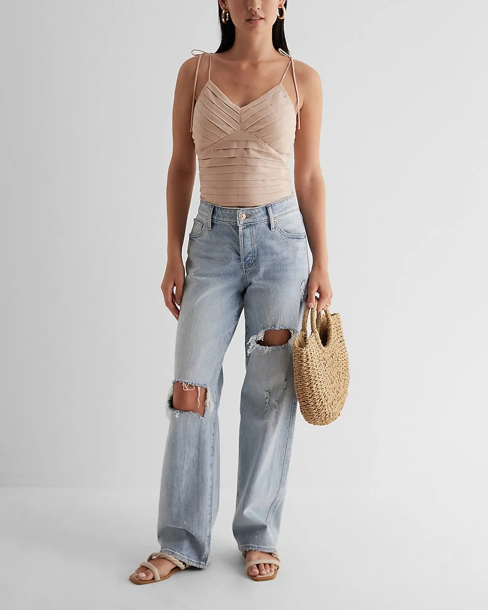 Pleated Linen-Blend Tie Strap Cami in Neutral