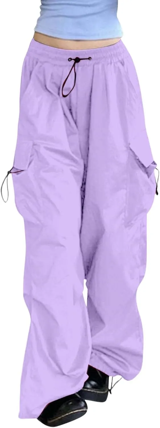 Plus Size Cargo Pants Women Lightweight High Waisted Parachute Pants Trendy Y2K Cargo Sweatpants Joggers