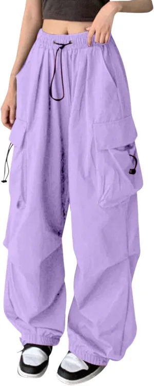 Plus Size Cargo Pants Women Lightweight High Waisted Parachute Pants Trendy Y2K Cargo Sweatpants Joggers