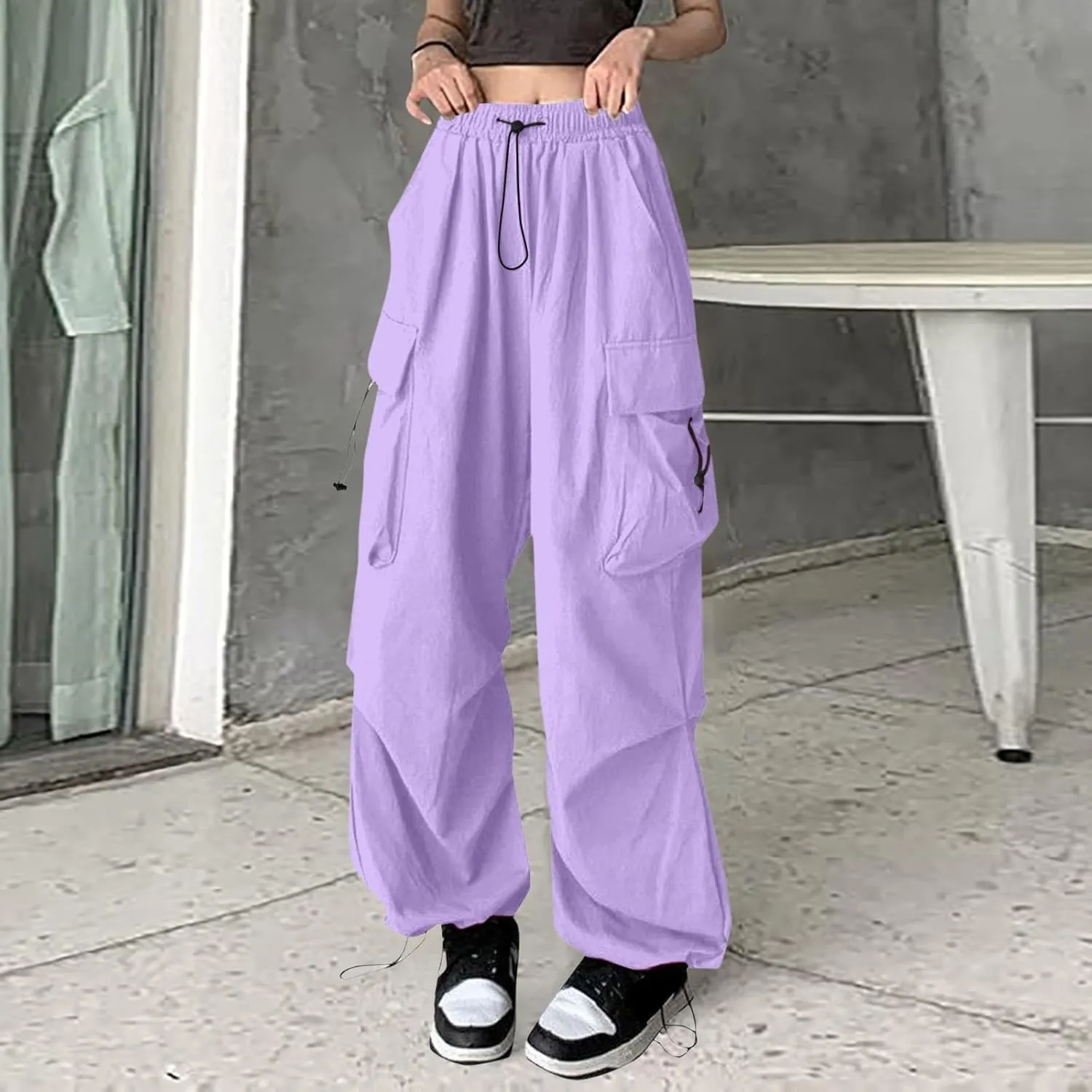 Plus Size Cargo Pants Women Lightweight High Waisted Parachute Pants Trendy Y2K Cargo Sweatpants Joggers