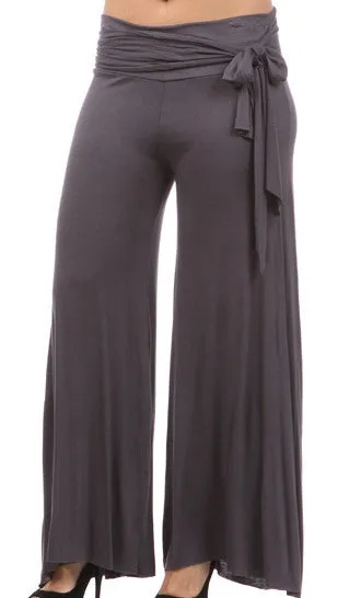Plus Size Wide Leg Pants with Waist Tie in Charcoal