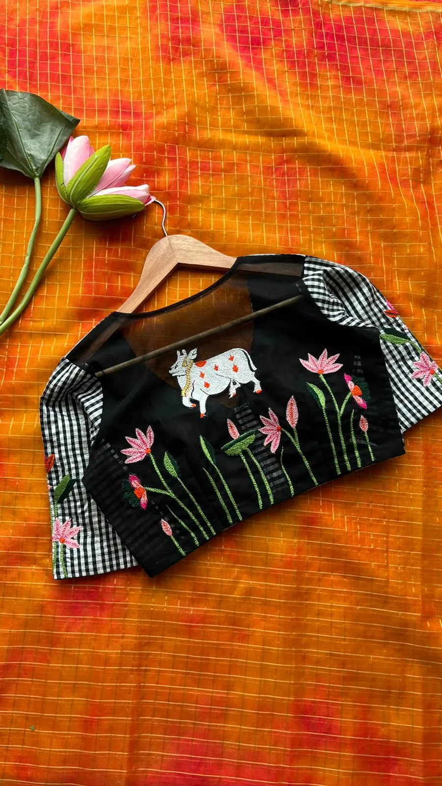 Pure jute silk cow embroidery blouse