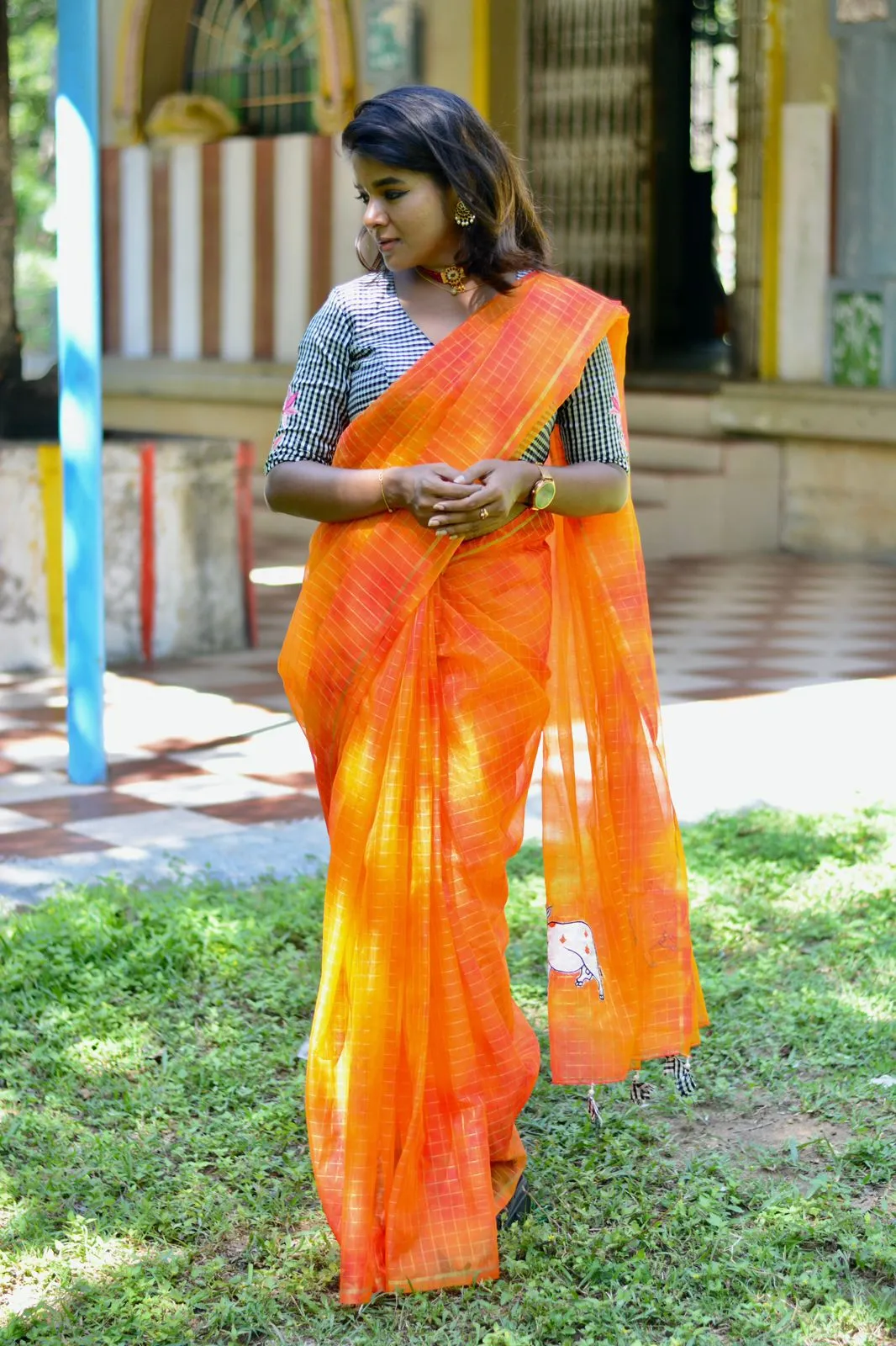 Pure jute silk cow embroidery blouse