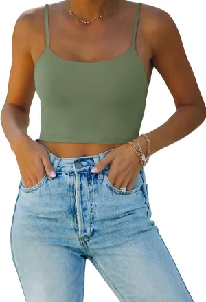 REORIA Women's Sexy Adjustable Spaghetti Strap Double Lined Seamless Camisole Tank Yoga Basic Crop Tops
