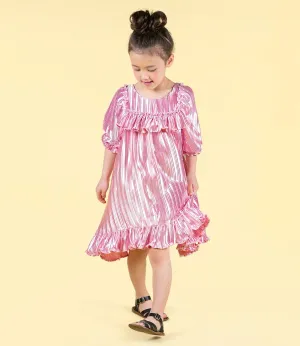 Rock Your Baby Pink Pleated Metallic Dress