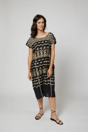 Santa Lucia Embroidered Guatemalan Kaftan - Black, Champagne