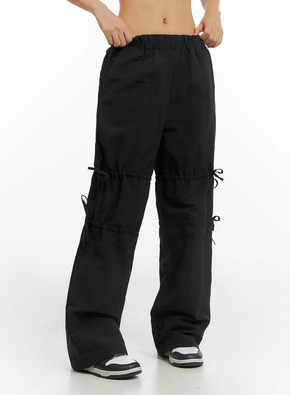 Shirred Ribbon Banded Wide-Leg Pants IS402