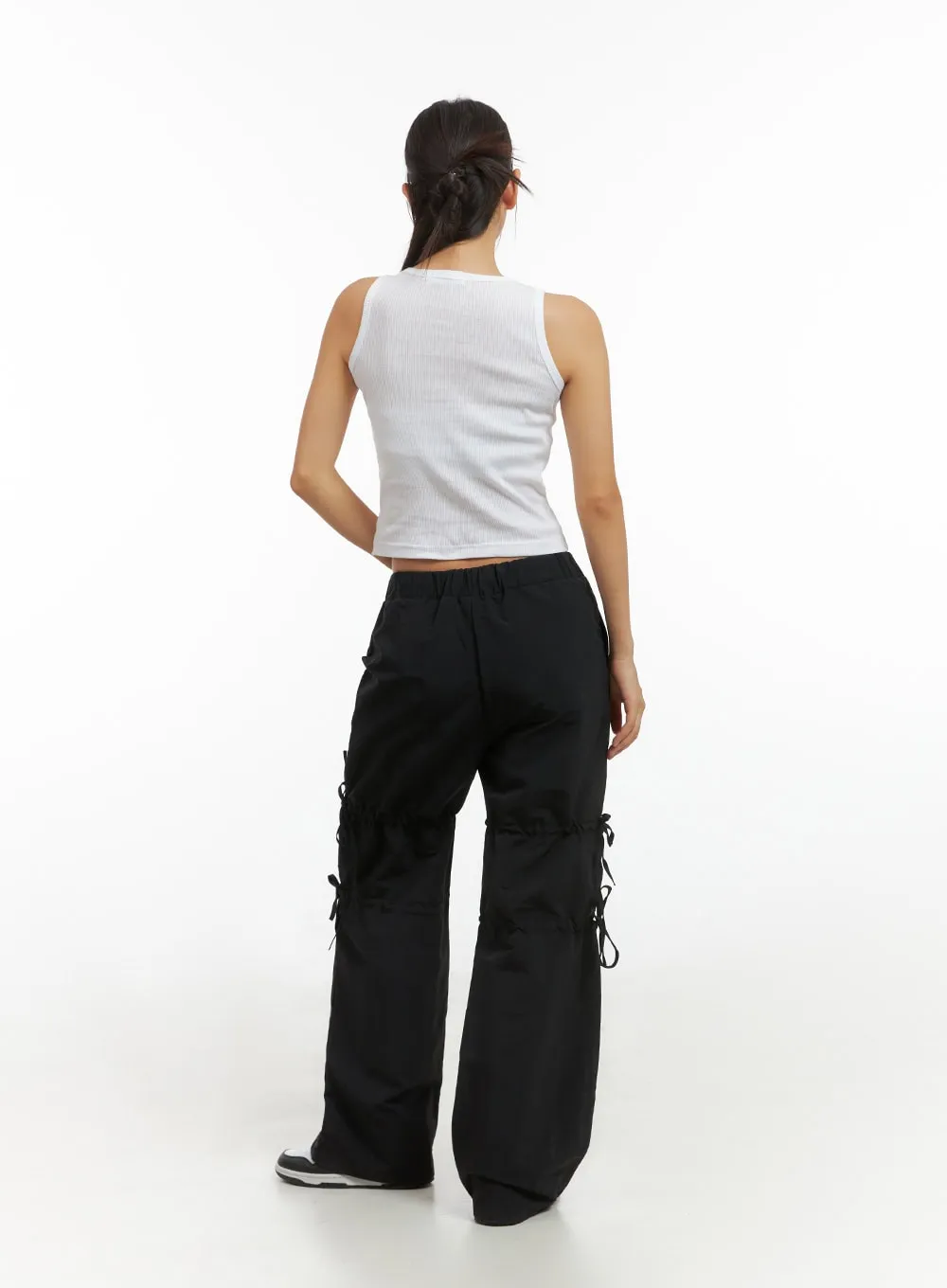 Shirred Ribbon Banded Wide-Leg Pants IS402