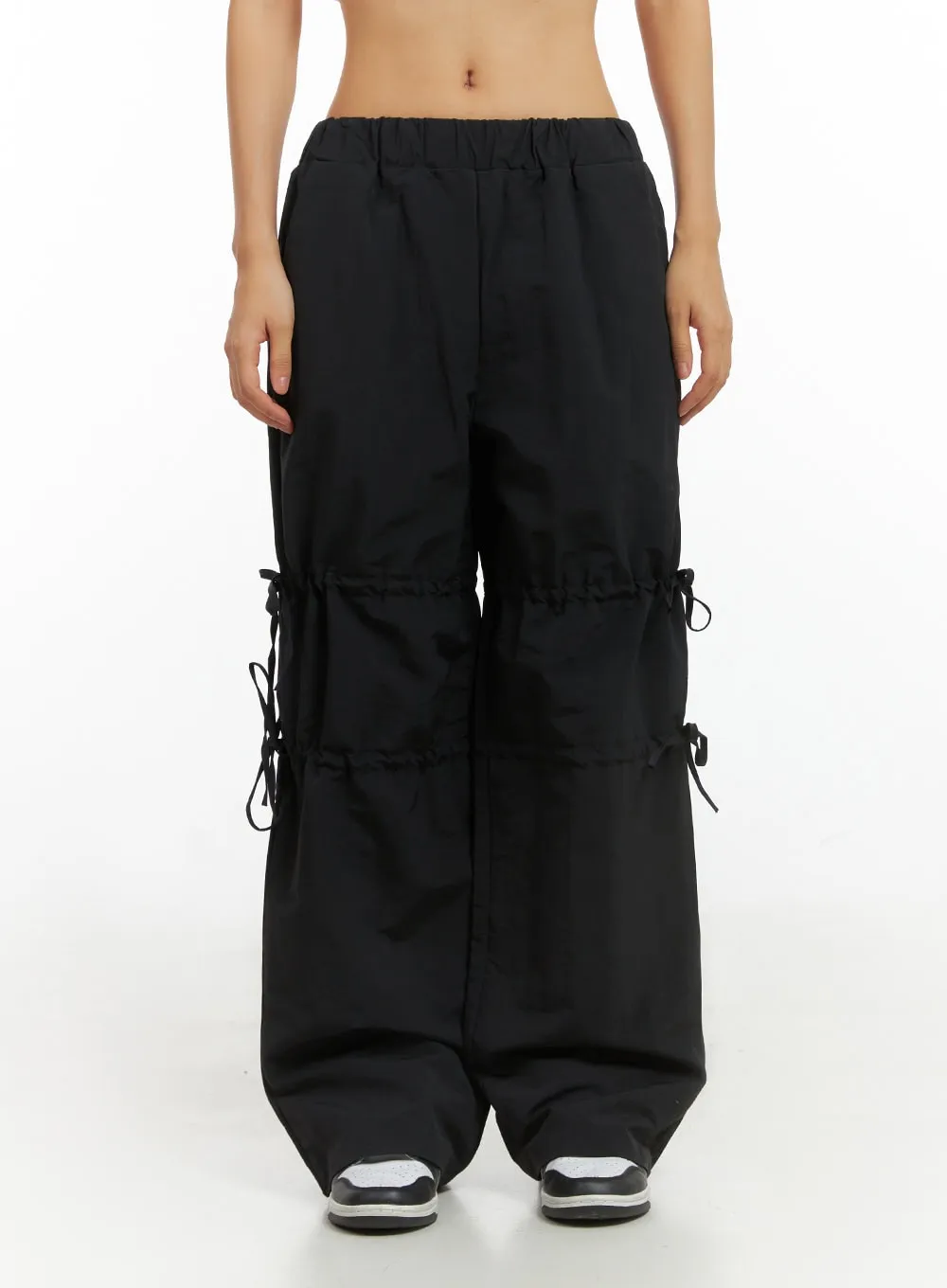 Shirred Ribbon Banded Wide-Leg Pants IS402