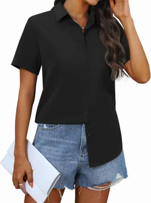 siliteelon Chiffon Button Down Shirts for Women Short Sleeve Dress Shirts for Women Casual Button Up Shirt Tops Blouses