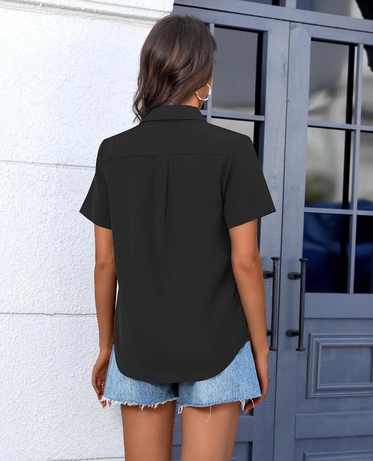 siliteelon Chiffon Button Down Shirts for Women Short Sleeve Dress Shirts for Women Casual Button Up Shirt Tops Blouses
