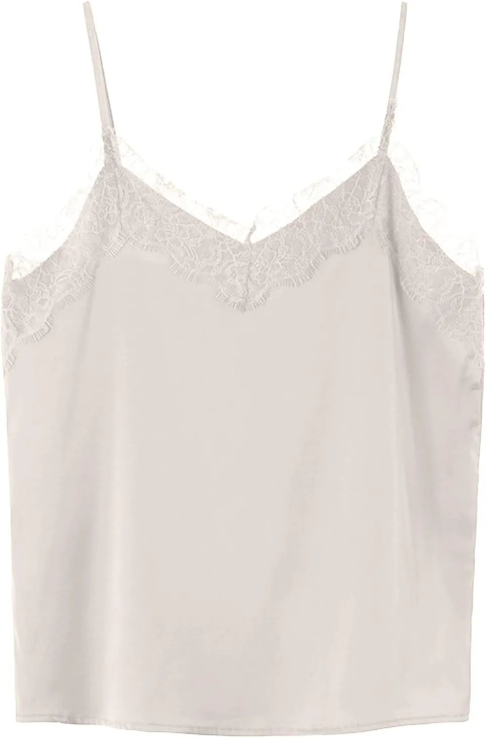 Silk Camisole Tops for Women Sexy V-Neck Silk Satin Tank Tops Lace Trimmed Camisole Soft Spaghetti Strap Loose
