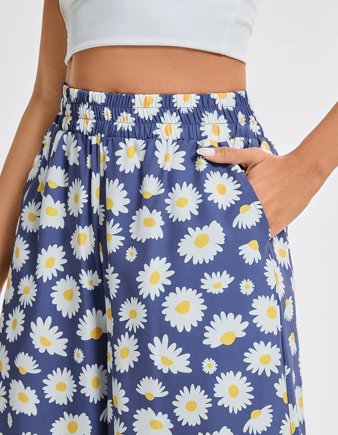 sissycos Capri Pants for Women Loose High Waisted Wide Leg Palazzo Culottes Floral Printed Lounge Gaucho Capris with Pockets