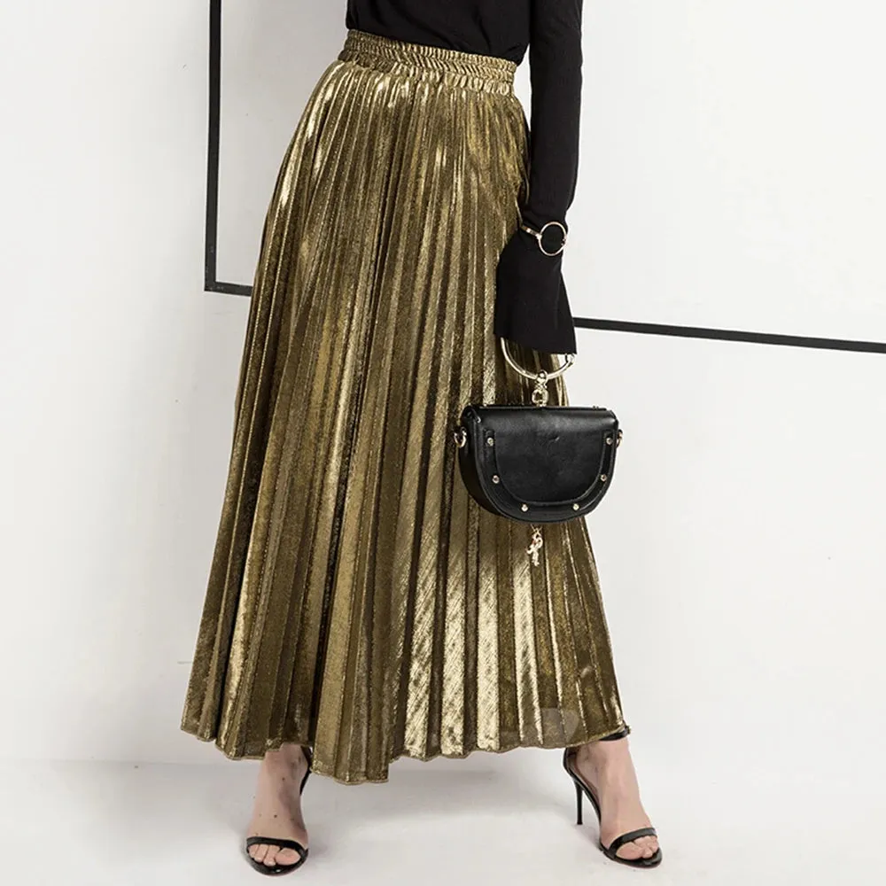 Solid Spliced Pleated Skirts For Women High Waist Temperament Casual Elegant Chic Skirt Female Fashion Clothing